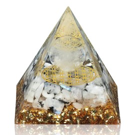 Hopeseed Orgone Pyramid for Positive Energy, Orgonite Rainbow Moonstone&White Crystal Healing Crystal Pyramids for Reduce Stress Chakra Reiki Healing Meditation Attracts Lucky and Success