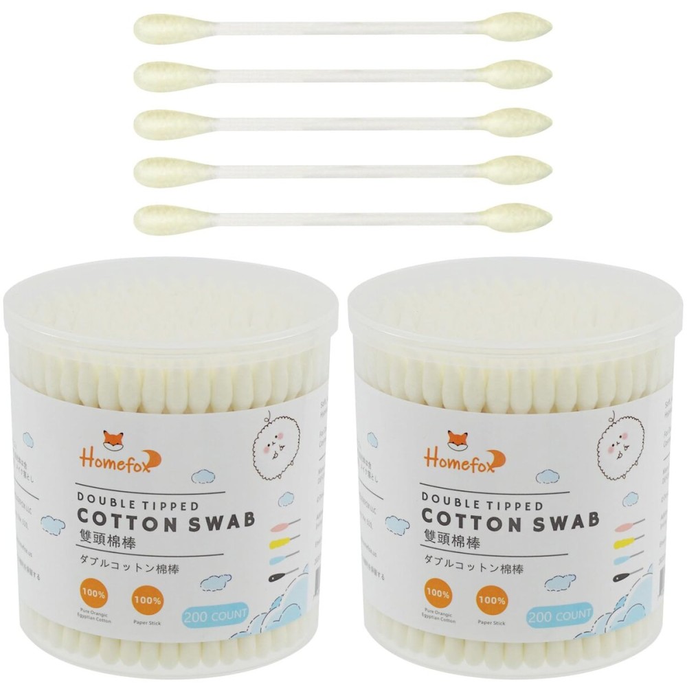 HOMEFOX Yellow Cotton Swabs Precision Pointed - 400 Count Pointy Organic Cotton Bud Double Side Tightly Wrapped Cotton Tips Paper Stick Soft Gentle Lint-Free Cruelty-Free Pointy & Round (Lemon Yellow)