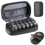 Serfeymi Weekly Travel Pill Organizer 2 Times A Day AM PM Upgraded Black Pill Box 7 Day with Portable Zipper PU Leather Pill Case, Medicine Organizer for Pills, Vitamins, Fish Oils - Black 01
