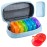 Serfeymi Weekly Travel Pill Organizer 2 Times A Day AM PM Upgraded Rainbow Pill Box 7 Day with Portable Zipper PU Leather Pill Case, Medicine Organizer for Pills, Vitamins, Fish Oils - Blue 01