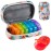 Serfeymi Weekly Travel Pill Organizer 2 Times A Day AM PM Upgraded Rainbow Pill Box 7 Day with Portable Zipper PU Leather Pill Case, Medicine Organizer for Pills, Vitamins, Fish Oils - Floral 03