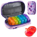 Serfeymi Weekly Travel Pill Organizer 2 Times A Day AM PM Upgraded Rainbow Pill Box 7 Day with Portable Zipper PU Leather Pill Case, Medicine Organizer for Pills, Vitamins, Fish Oils - Purple 02