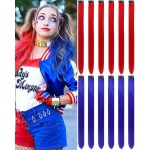 Red and Blue Hair Extensions Clip in 12 PCS, Olldag Colored Hair Extensions Party Highlights, Colorful Straight Synthetic Hairpiece for Kids Girls Women Halloween Clown Girl Cosplay (22-inch)