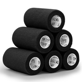OK TAPE Self Adherent Cohesive Bandages Wrap - 6Packs, 4 x 5 Yards, Non-Woven Self Adhesive Bandage Wrap for Thumb, Finger, Wrist, Ankle, Vet Wrap Bandages Tape (Black)