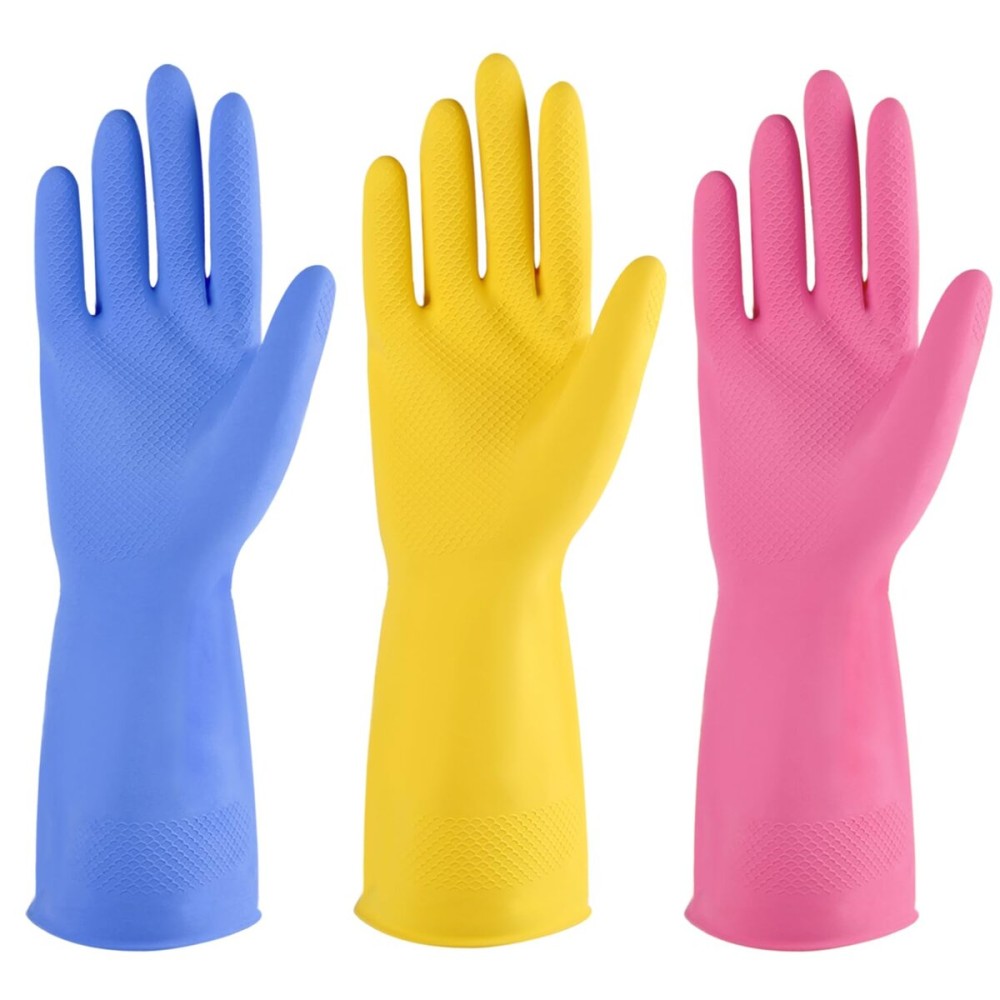 IUCGE Rubber cleaning gloves multicolor 6 Pairs for Household,Reuseable dishwashing gloves for Kitchen.(6,XL)