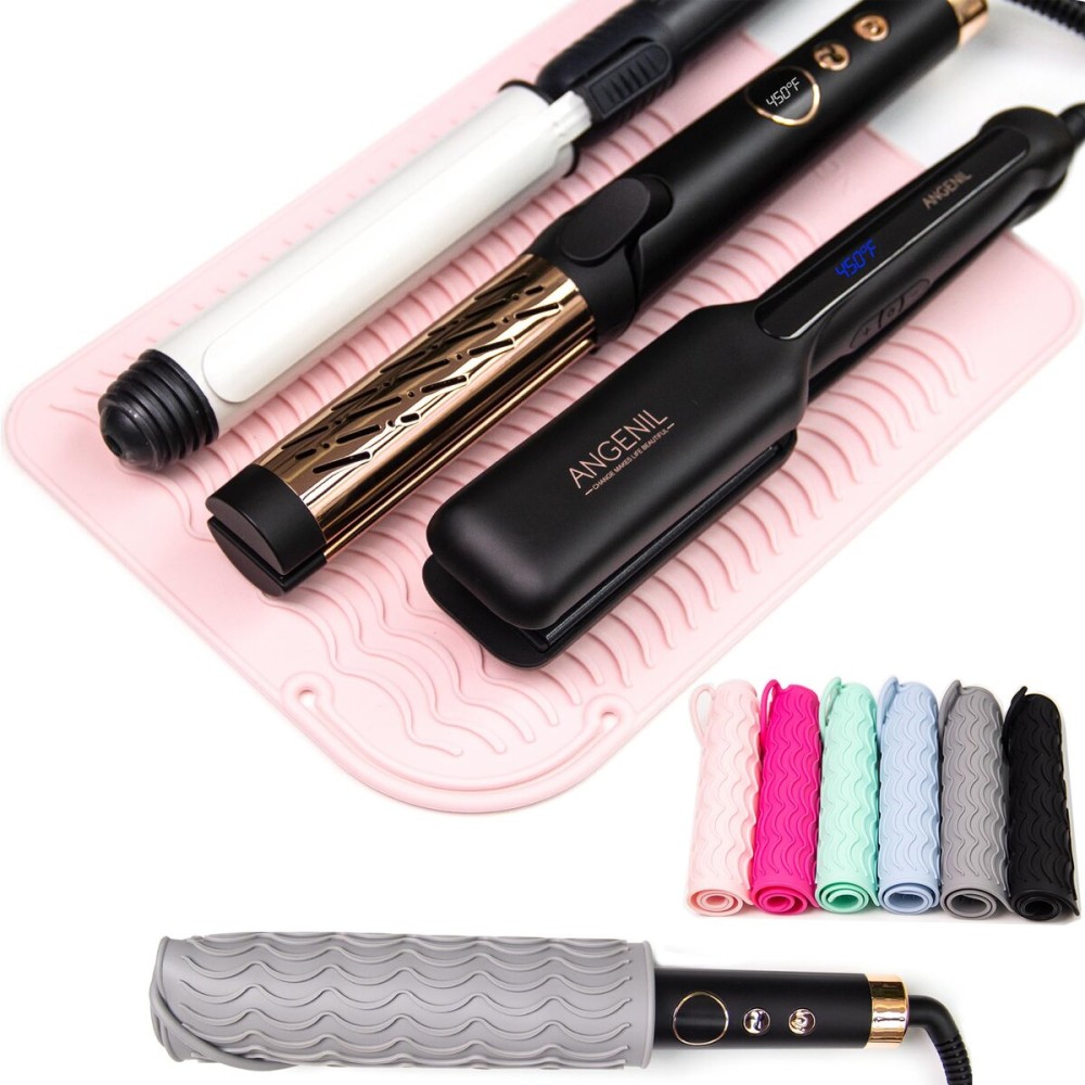 ANGENIL Pro Large Silicone Heat Resistant Mat for Curling Irons, Titanium Ceramic Flat Iron Hair Straightener and Hair Curler for Hot Hair Tools Mat Pouch 2-in-1, Iron Scald Accessories, 11.02 x 7.9