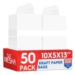 MESHA White Paper Bags whit Handles 10x5x13 Inch 50 Pack, Large Kraft Paper Gift Bags with Handles Bulk for Small Business, Shopping, Party