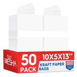 MESHA White Paper Bags whit Handles 10x5x13 Inch 50 Pack, Large Kraft Paper Gift Bags with Handles Bulk for Small Business, Shopping, Party
