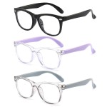 FANNYGO 3 Pack kids Blue Light Blocking Glasses For Girls And Boys Computer Blue Light Blocking Glasses For Age 3-9 (Black + Light purple + Light gray)