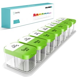 Daviky Large Weekly Pill Organizer 2 Times a Day, Extra Large Travel Pill Box 7 Day, Am Pm Twice Daily Pill Case, Pill Holder Container for Vitamin, Medicine, Supplement, Fish Oil, BPA Free, Green