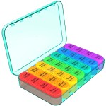 Daviky Pill Organizer 4 Times a Day, Weekly Pill Box Travel Pill Case, Daily Medicine Organizer 7 Day, Large Pill Container Holder to Hold Vitamins, Pills, Supplements (Cyan)