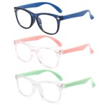 FANNYGO 3 Pack kids Blue Light Blocking Glasses For Girls And Boys Computer Blue Light Blocking Glasses For Age 3-9 (Dark blue + Light pink +Light green)