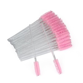 G2PLUS 100PCS Disposable Mascara Brushes, Crystal Lash Brush Makeup Kit, Adjustable Eyelash Spoolies for Eyelash Extensions, Eyebrow and Makeup (White + Pink)