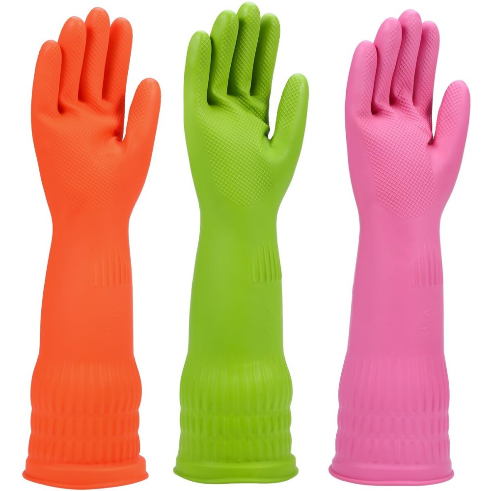 IUCGE Rubber dishwashing gloves 6 Pairs for kitchen,Cleaning washing dish gloves long for household reuseable durable.(Medium,Multicolor)