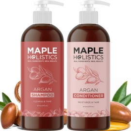 Argan Oil Shampoo and Conditioner for Dry Hair - Paraben and Sulfate Free Shampoo and Conditioner Set for Dry Hair Frizz Curl Care and Split Ends - Moisturizing Argan Shampoo and Conditioner Set