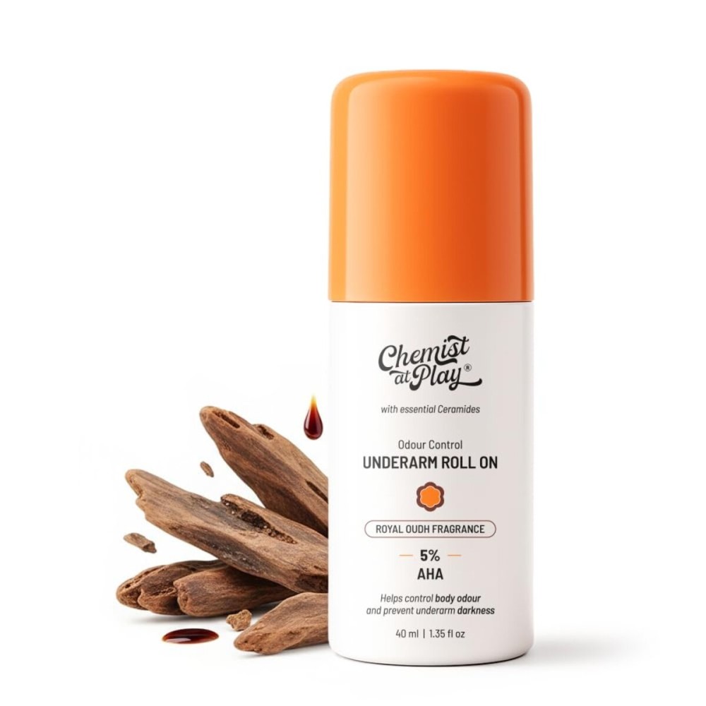Chemist at Play UnderArm Roll-On with 5% AHA| Lactic & Mandelic Acid|Prevents Odour, Brightens Skin & Exfoliates Underarm| For Sensitive Skin|Royal Oudh Fragrance | Alcohol & Aluminium Free|1.35 fl oz