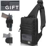 TECEUM Tactical Compact Sling Bag with patch - CCW for Everyday - For R&L Hand - Shoulder Crossbody Bag for Concealed Carry of Handgun - Pack (Black)