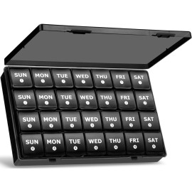 Large Monthly Pill Organizer, XL 4 Weeks Pill Box,28 Day Pill Cases Organizerd by Week,Big Compartment Pill Container with Dust-Proof,for Pills/Vitamin/Fish Oil/Supplements,by Yaklim (Black)