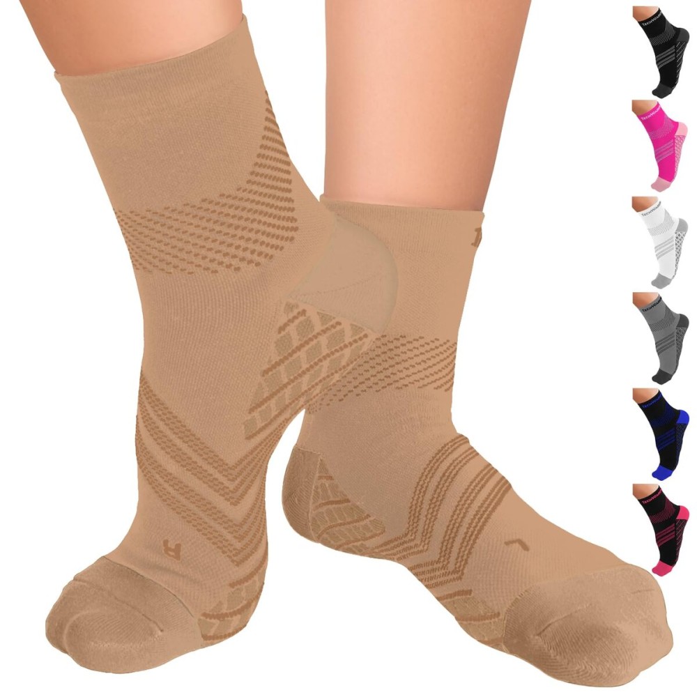 TechWare Pro Plantar Fasciitis Socks - Therapy Grade Cushion Ankle Compression Socks Women & Men. Ankle Brace & Arch Support (Beg/Beg Small)