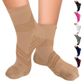 TechWare Pro Plantar Fasciitis Socks - Therapy Grade Cushion Ankle Compression Socks Women & Men. Ankle Brace & Arch Support (Beg/Beg Medium)