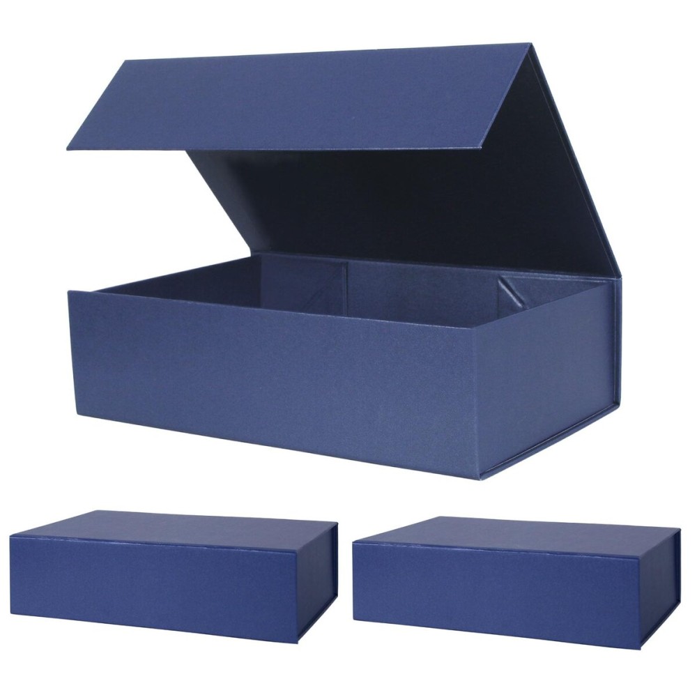 Aimyoo Navy Blue Collapsible Gift Box with Magnetic Closure Lids 10.5x7x3 in, Bridesmaid Groomsmen Proposal Box, Medium Rectangle Box for Present Graduation Storage 3 Pack