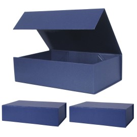 Aimyoo Navy Blue Collapsible Gift Box with Magnetic Closure Lids 10.5x7x3 in, Bridesmaid Groomsmen Proposal Box, Medium Rectangle Box for Present Graduation Storage 3 Pack