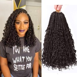 Goddess Box Braids Crochet Hair 12 Inch Boho Crochet Box Braids With Curly Ends,Bohomian Box Braids Crochet Hair Pre-looped 8 Packs Synthetic Braiding Hair Extensions 4