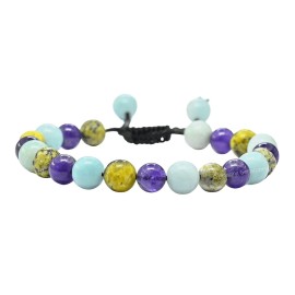 Amazing Gemstone Bracelet for Headaches and Migraines - Amazonite Serpentine Amethyst Bracelet Set for Men Women Healing Calming Anxiety Stress Relief Gifts Pulseras Para Hombres Mujer (Adjustable)