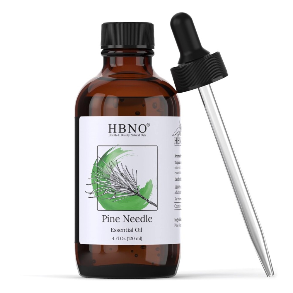 HBNO California Bottled Pine Needle Essential Oil 4 fl oz (120ml) - Natural Pine Needle Oil - Perfect for Cleaning, Aromatherapy, DIY, Soap & Diffuser