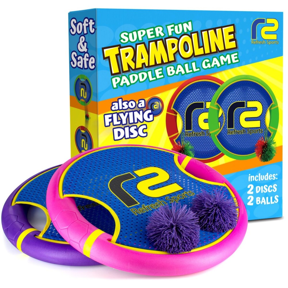 Refresh Sports Paddle Game - Fun Outdoor Toys For Girls & Boys - Bouncy Paddle Game Set with 2 Stringy Balls & 2 Foam Paddles for All Ages