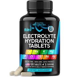 Electrolytes - Electrolyte Tablets with Magnesium, Sodium, Potassium, Chloride, Vitamins D3 & B6, Kelp Powder - Salt Pills - Made in USA - Oral Tablets as Capsules - Vegan & Keto Friendly - 120 Tabs
