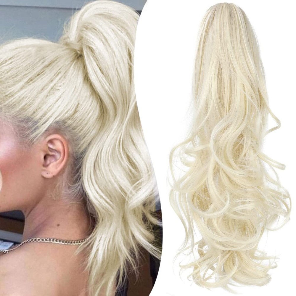 Mitrygreen Claw Clip Ponytail Extension 18 Clip in Wavy Ponytail Hair Extensions Long Pony Tails for Women Extensions Platinum Blonde Wave Hairpiece