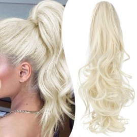 Mitrygreen Claw Clip Ponytail Extension 18 Clip in Wavy Ponytail Hair Extensions Long Pony Tails for Women Extensions Platinum Blonde Wave Hairpiece