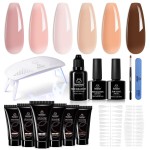 beetles Poly Nail Extension Gel Kit 6 Colors Poly Gel Nail Kit Nude Pink Brown Poly Nail Gel Kit with Mini Nail Lamp Builder Nail Gel Manicure Starter Set DIY Home
