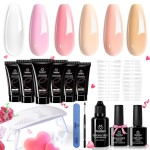 Beetles Nude Pink Poly Nail Extension Gel Kit, 6 Colors Sheer Pink, Brown, Jelly UV Gel Base & Top Coat All In One Set