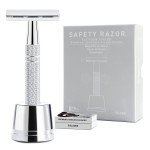 Double Edge Safety Razor with Stand, Single Blade Razors for Men and Women, Metal 1 Blade Razor, with 10 Platinum Coated Stainless Steel Double Edge Blades, Smooth and Close Shave, Silver