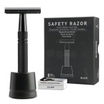 Double Edge Safety Razor with Stand, Single Blade Razors for Men and Women, Reusable Metal Razor, with 10 Stainless Steel Double Edge Blades, Smooth and Close Shave, Plastic Free, Matte Black