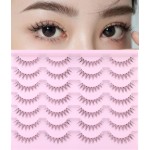 False Lashes Natural Look Short False Eyelashes Wispy 100% Handmade Clear Band Lashes Cat Eye Korean Faux Mink Strip Eyelashes Pack 14 Pairs