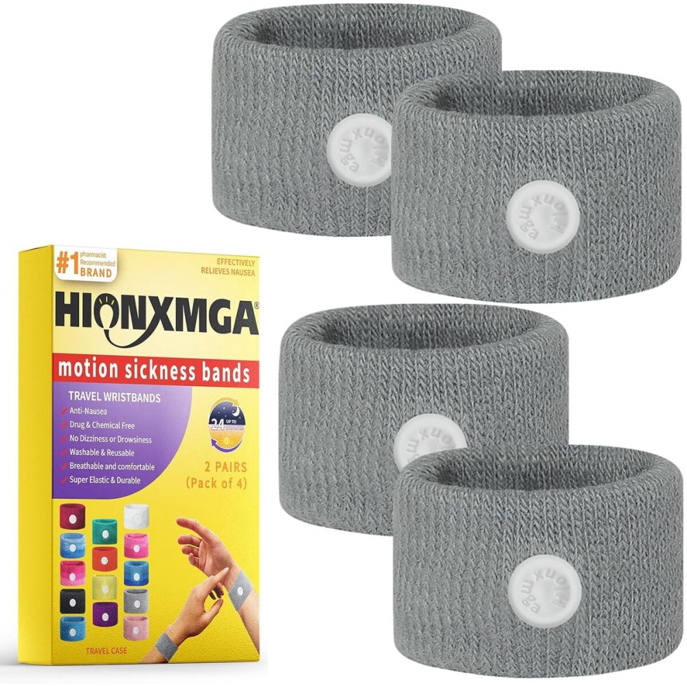 HIONXMGA 2 Pairs Motion Sickness Bands - Natural Anti Nausea Acupressure Wristbands for Morning & Motion Sickness Relief - Ideal for Car, Cruise & Flight Travel - for Adults and Kids