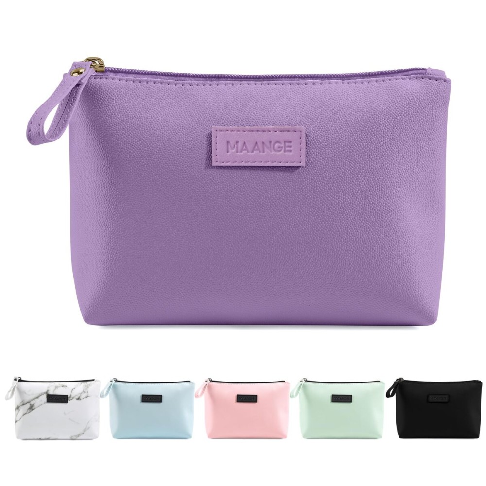 Cosmetic Bags for Women Small Makeup Bag for Purse Pu Leather Makeup Pouch Travel Makeup Bag with Zipper Make Up Bag for Travelling (Purple)