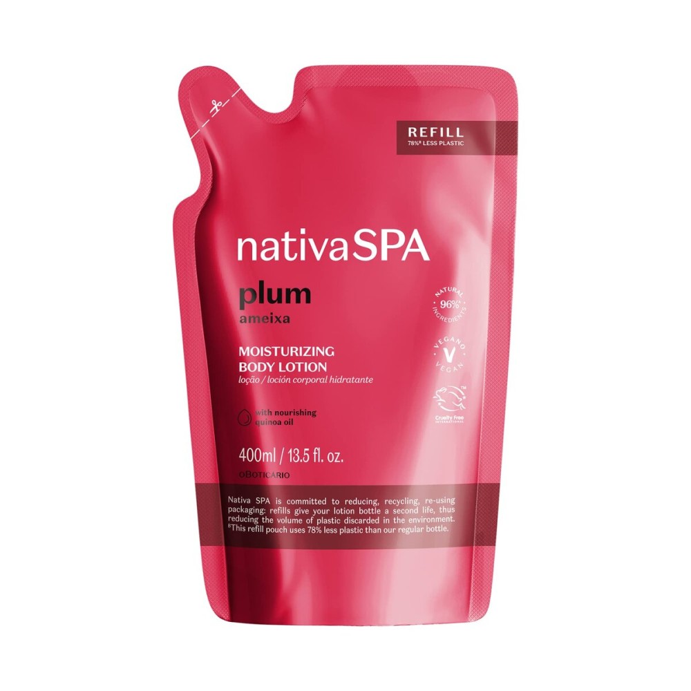 Nativa SPA by O Boticrio, Plum Moisturizing Body Lotion Refill Pack, Fragranced Moisturizer Enriched with Purified Quinoa Drops to Boost Hydration, 13.5 Ounce