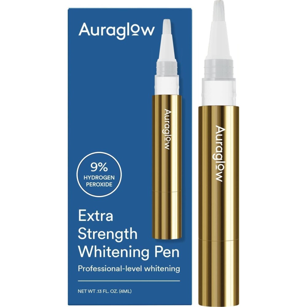 Auraglow Extra Strength Teeth Whitening Pen, 9% Hydrogen Peroxide, 40+ Whitening Treatments, Whitens Teeth Fast, No Sensitivity, 4mL