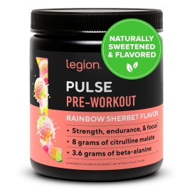 LEGION Pulse Pre Workout - All Natural Nitric Oxide Preworkout Drink to Boost Energy, Creatine Free, Naturally Sweetened, Beta Alanine, Citrulline, Alpha GPC (Rainbow Sherbet)