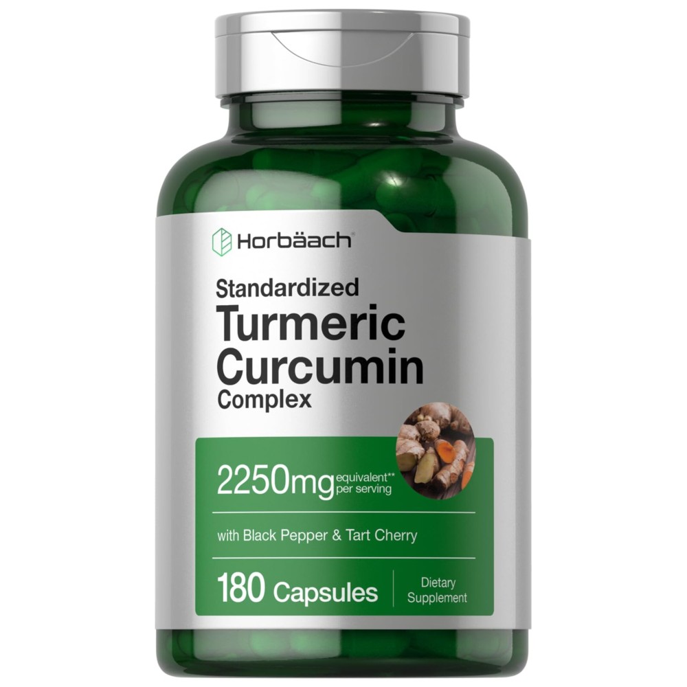 Horbach Turmeric Curcumin Supplement | 2250mg | 180 Capsules | with Black Pepper & Tart Cherry | Non-GMO & Gluten Free