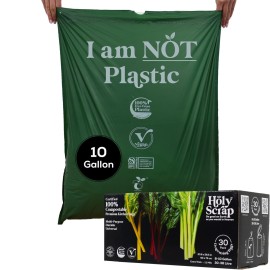 HOLY SCRAP! Large Compostable Drawstring Trash Bags - 8-10 Gallon, 30 Pack | Plastic-Free Kitchen & Bathroom Garbage Bags with Drawstring Handles | Thick Bin Bag Liners for Green & Food Waste