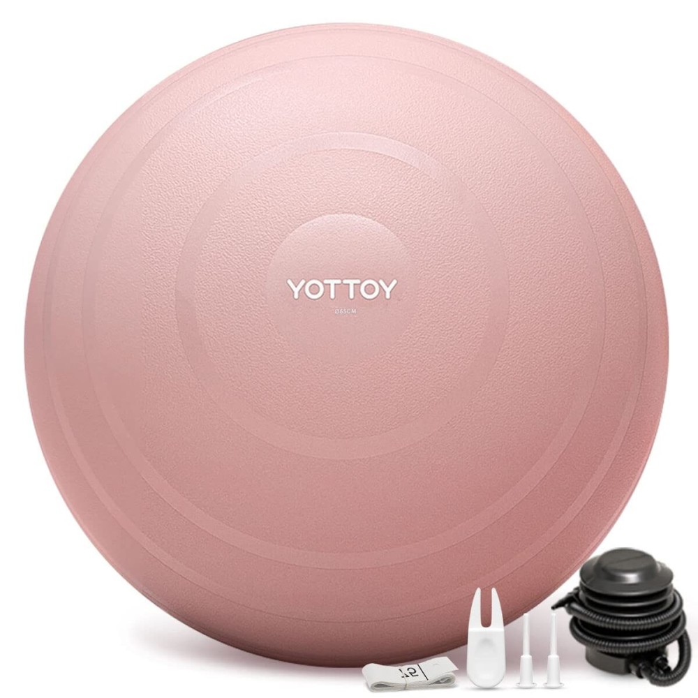 YOTTOY Anti-Burst Exercise Ball for Working Out, Yoga Ball for Pregnancy,Extra Thick Workout Ball for Physical Therapy for Chair Fitness with Pump (Pink)