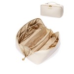 EACHY Travel Makeup Bag, Large Capacity Cosmetic Bags for Women, Waterproof Portable Open Flat Toiletry Bag Make up Bag with Divider and Handle, Gifts for Women (White, Large)