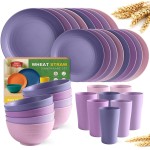 Teivio 32-Piece Kitchen Plastic Wheat Straw Dinnerware Set, Service for 8, Dinner Plates, Dessert Plate, Cereal Bowls, Cups, Unbreakable Colorful Plastic Outdoor Camping Dishes, Purple Ombre