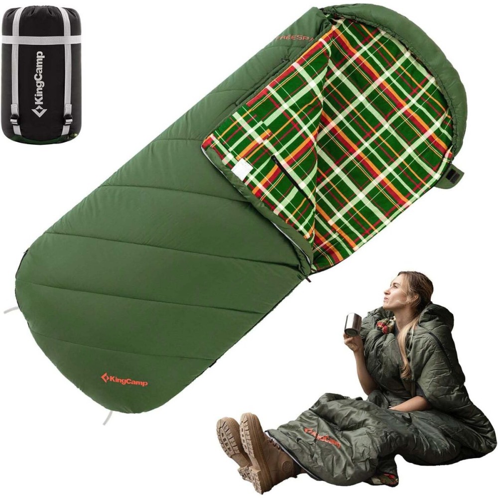 KingCamp Wearable Sleeping Bag for Adults, Cold Weather & Warm Extra Wide Big & Tall XL Portable Waterproof Flannel Sleeping Bags, Essentials Gear Accessories for Camping Backpacking Hiking