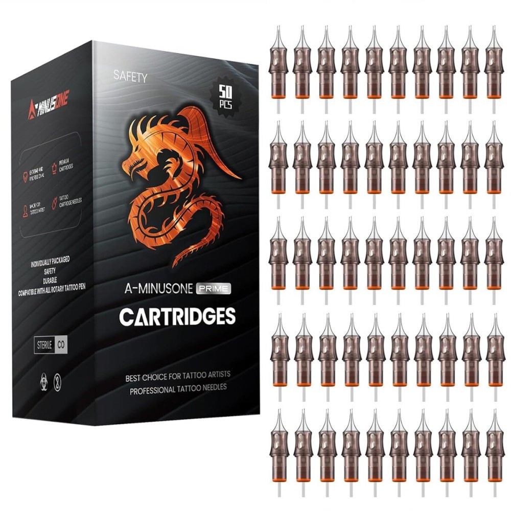 50 Assorted Tattoo Cartridge Needles Mixed Size 12RL Standard Round Liner - 10 Pcs each of 3RL, 5RL, 7RL, 9RL, 11RL, Pro Disposable Membrane Tattoo Needles